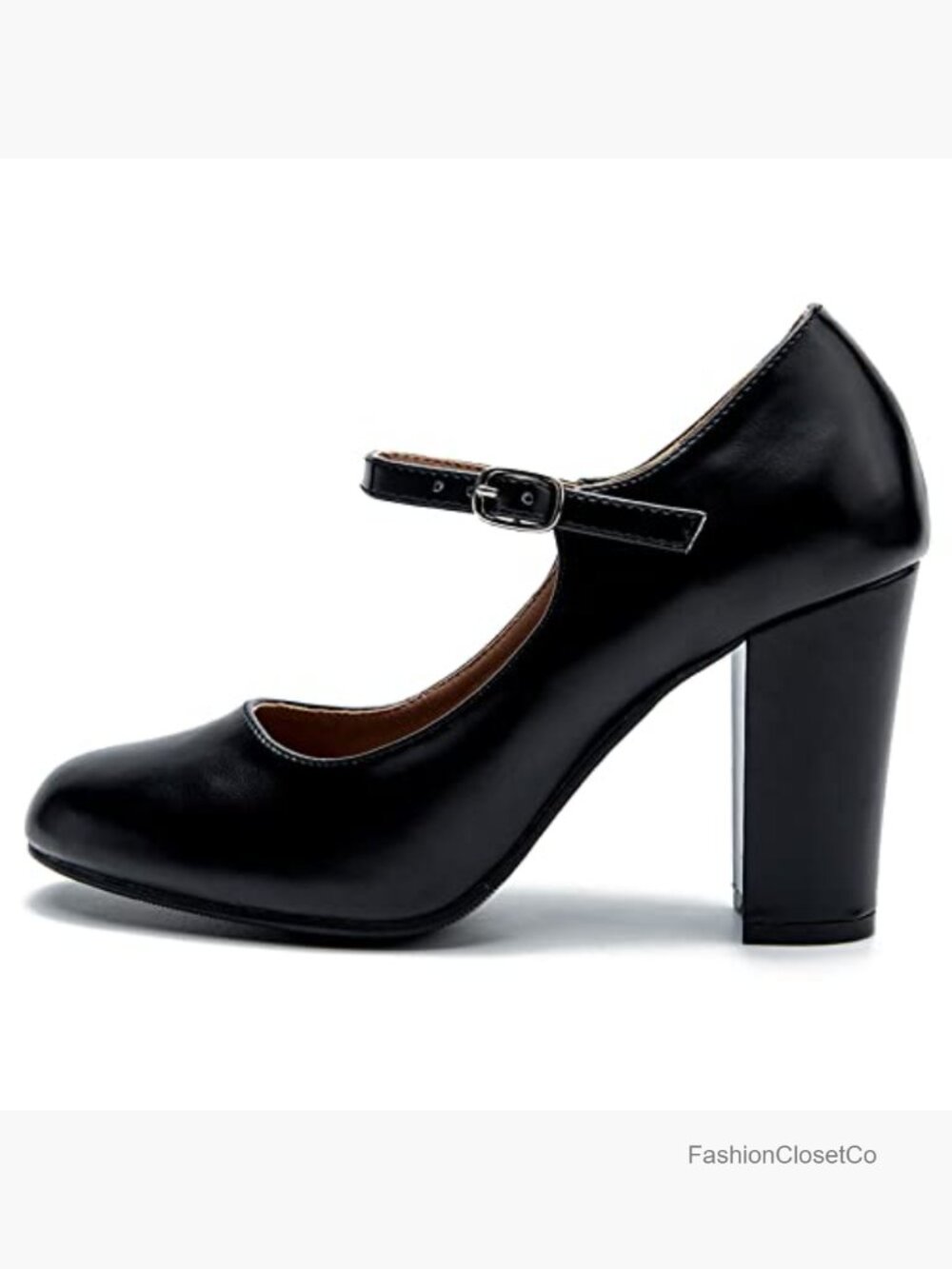 Women's Mary Jane Pumps - Block Heel, Ankle Strap, Synthetic PU - Picture 5 of 7
